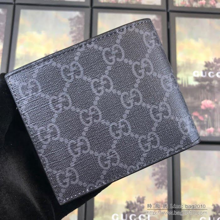 GUCCI古馳 新款 451268 專櫃同步 原單品質 中央裝飾印花 黑PVC鷹頭 雙折皮夾  ydgq3272